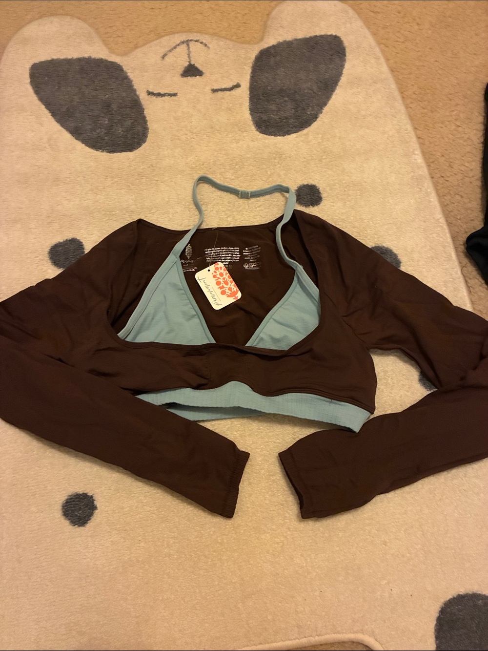 Free people movement Women's Brown & Light Blue Long-Sleeve Bralette crop top